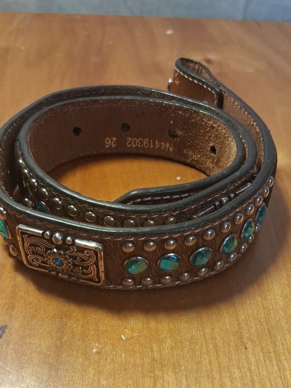 Nocona Brown Leather Studded Women's Belt with Turquoise Stones